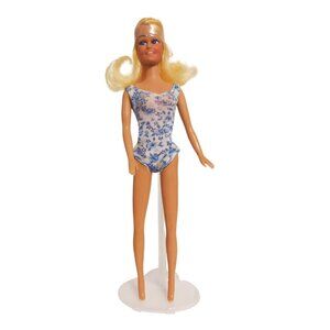 Vintage Shillman Mini Mod Fashion Doll Blonde Hair Blue Floral Swimsuit 1970/80s